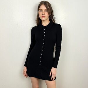 UNIF Knit Mini‎ Dress Womens Small Black Button Front Sweater Preppy Y2K Emo
